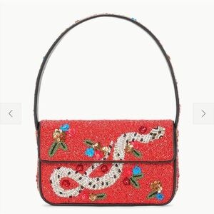 STAUD Embellished Red Snake Design Shoulder Bag